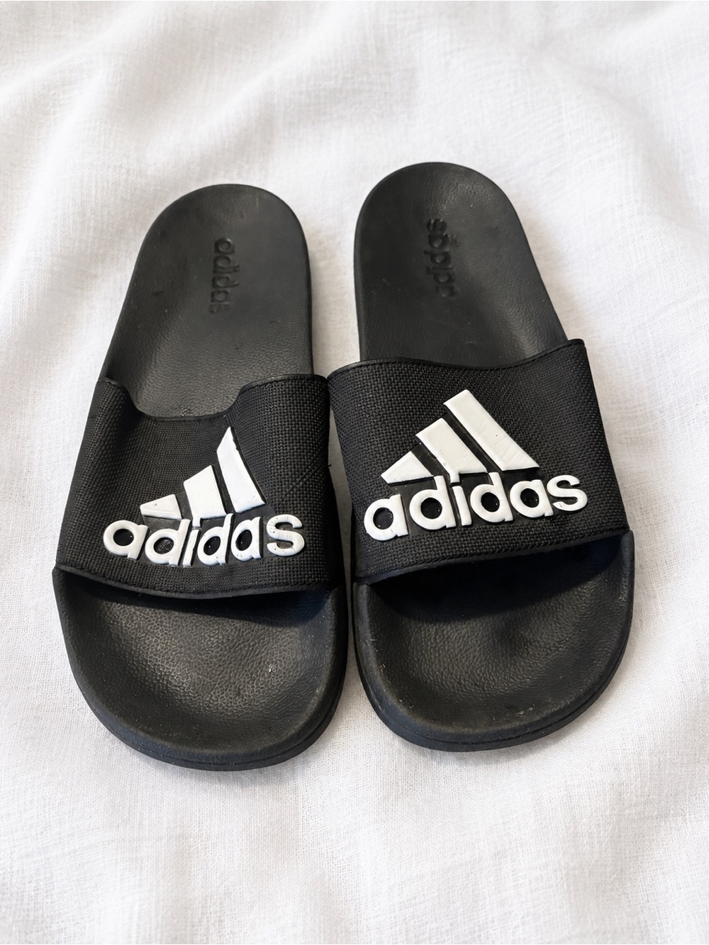 adidas Black Slides with White Logo Strap